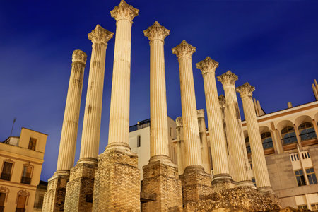 ruins of ancient roman temple in night. Cordoba, Spainの写真素材