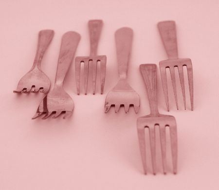 forks in lineの写真素材