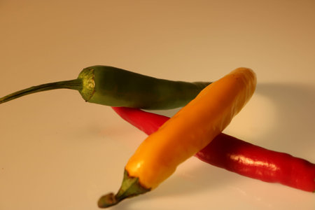 Fresh hot pepper on white backgroundの写真素材