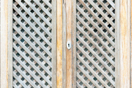 Door of a country house sithe latticework and keywholeの写真素材