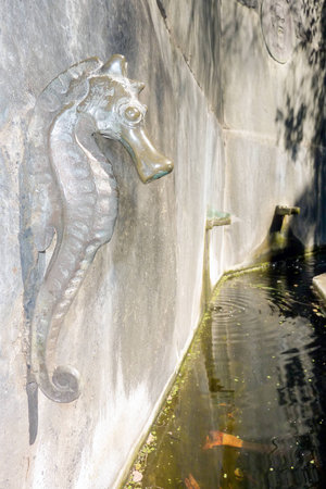 A macro shot of a decorative figure on a wallの写真素材