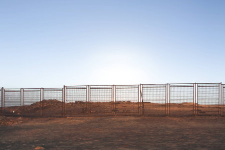 A shot of a metallic fence in a fieldの写真素材