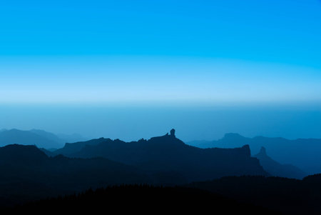 A panoramic view of the south wet basin of Grand Canary island, with Bentayga (top right) and Nublo (center) rocksの写真素材
