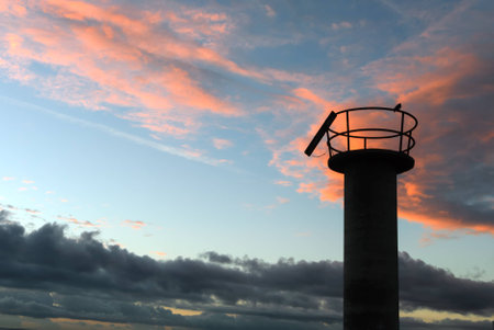 A shot of a bird on a watchtower in the dock of San Cristóbal, Grand Canaryの写真素材