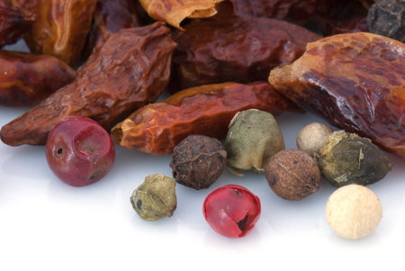 A macro species beans composition of different colors and textures (cardamom, pepper, cloves,...