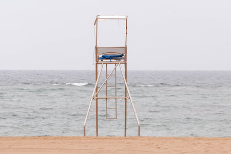 A shot of a lifeguard post in a beach