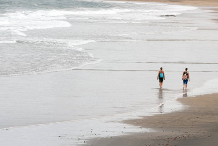 A shot of several people walking on the beachの写真素材
