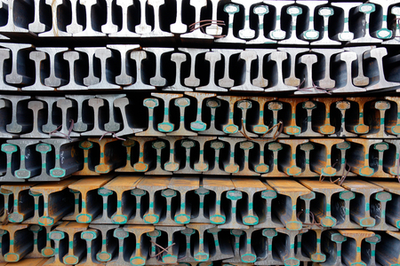 New rails stacked in a pile and form a pattern.の写真素材