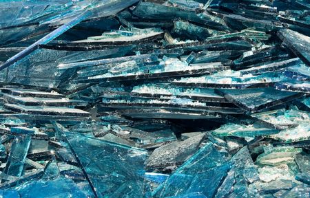 Broken blue glass backgroundの写真素材