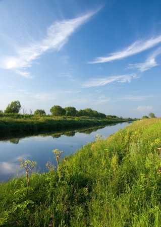 Summer river and cloudscapeの写真素材