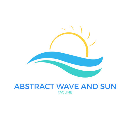 abstract wave and sun vector logo template designのイラスト素材
