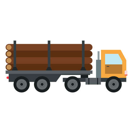 truck with logs flat clip art vector illustrationのイラスト素材