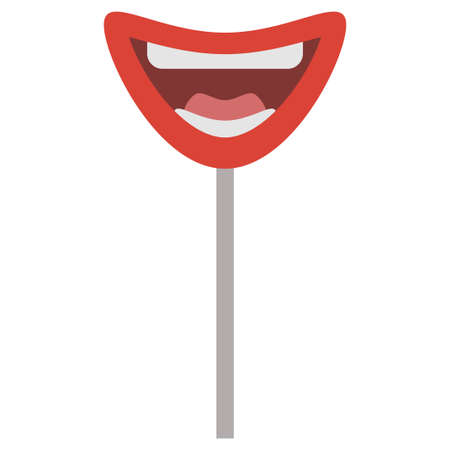 smiling mask on stick flat clipart vector illustrationのイラスト素材