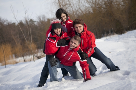 Winter family funの写真素材