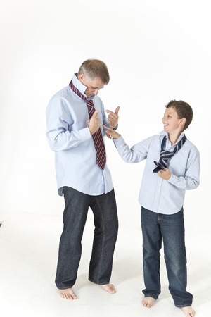 Father and son are laughing at each otherの写真素材