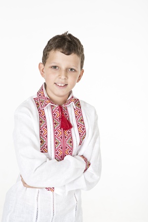 A young Ukrainian boy in ethnic clothesの写真素材