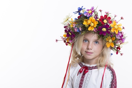 Beautiful girl in ethnic Ukrainian clothingの写真素材