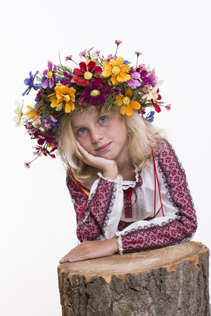 Beautiful girl in ethnic Ukrainian clothingの写真素材