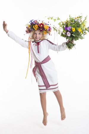 Beautiful girl in ethnic Ukrainian clothingの写真素材