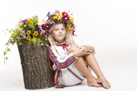 Beautiful girl in ethnic Ukrainian clothingの写真素材