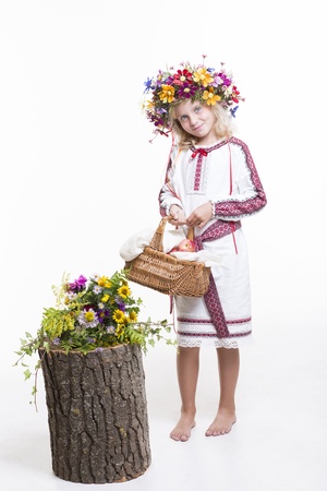 Beautiful girl in ethnic Ukrainian clothingの写真素材