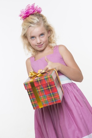 Anticipation of opening a giftの写真素材