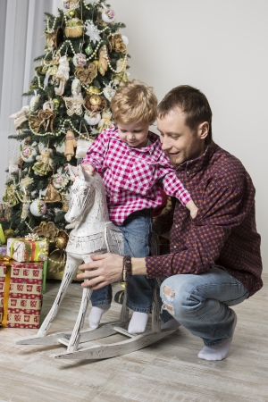 Father and son Christmas tendernessの写真素材