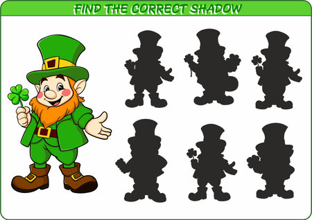 Leprechaun - Find the correct Shadow. Education game for children. Concentration exercise. Vector illustration.のイラスト素材