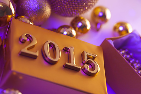 Christmas decorations and golden figuresの写真素材