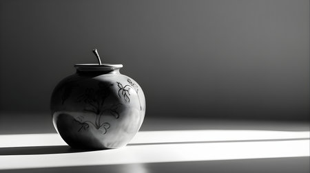 Ceramic vase on a dark background with a shadow.の素材