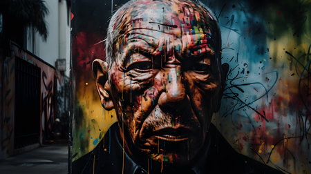 Halloween theme: portrait of an old man in the street.の素材