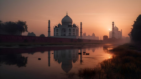 The Taj Mahal at sunrise in Agra, Uttar Pradesh, Indiaの素材