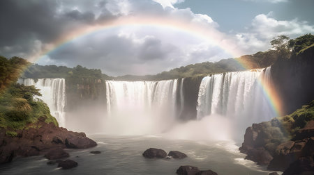 Rainbow over Victoria Falls, Zambezi River, Zimbabwe, Africaの素材