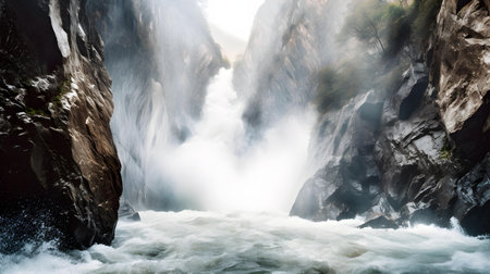 Waterfall in Himalayas. Nepal. Shallow depth of fieldの素材