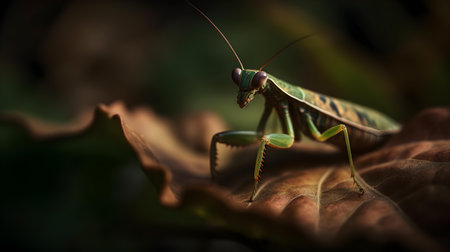 Praying mantis (Mantis religiosa) on a leafの素材