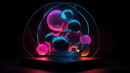 3d render, abstract geometric shape, crystal ball on black backgroundの素材