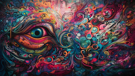 Colorful abstract background with the eyes and mouth of a man.の素材