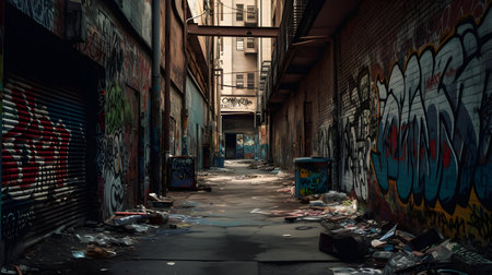 Abandoned industrial building with graffiti on the walls. Urban scene.の素材