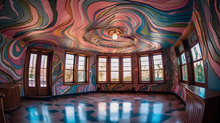 Interior view of a beautiful room with colorful walls and ceiling.の素材