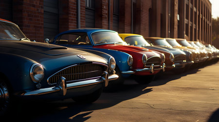 Classic cars parked in a row in Moscow.の素材