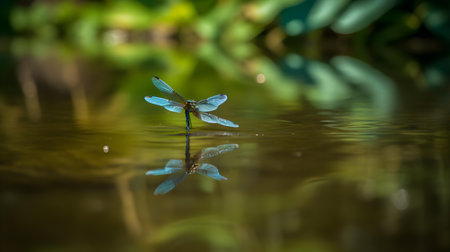 Dragonfly on the water in the rainforest. close upの素材