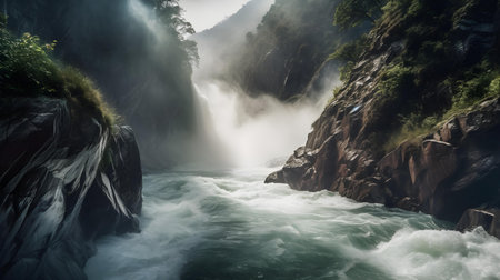 Mountain river flowing through a gorge in Nepal. Long exposure shotの素材