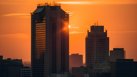 Silhouette of skyscrapers at sunset in Bangkok, Thailandの素材