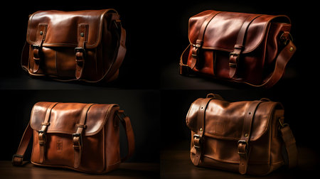 Set of brown leather briefcases on a black background. 3d renderingの素材