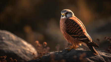 Common kestrel (Falco tinnunculus) perched on a rockの素材