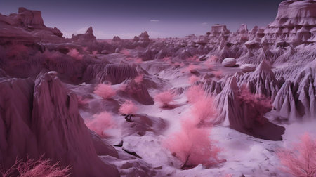 Fairy chimneys in winter, Badlands National Park, South Dakotaの素材
