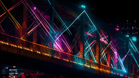 Colorful bridge in Hong Kong at night. 3D renderingの素材