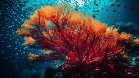 Colorful and beautiful underwater world with corals and tropical fish.の素材