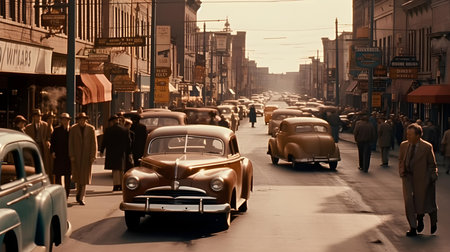 Vintage cars on a street in San Francisco, California, United Statesの素材