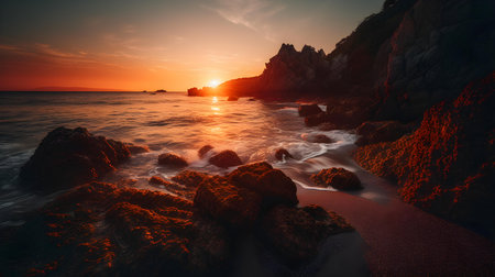 Beautiful sunset over the sea. Colorful landscape. 3d renderingの素材